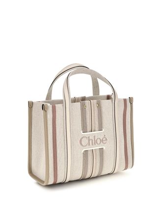 Chlo&eacute; Womens Small Woody Loop Canvas Tote Bag Nude Cotton; Viscose Shoulder