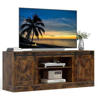 Costway Costway Wooden TV Stand Cabinet for 70 Inch TVs Media Entertainment Center in Brown