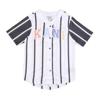 Karl Kani Gestreept Baseball Shirt Wit/Zwart - Heren - Korte mouwen Overhemden - Veelkleurig - S - Polyester - Overhemden