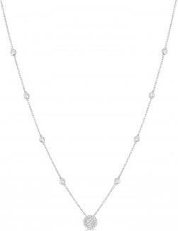 Allurez Diamond Halo Pendant Station Necklace in 14k White Gold (0.50 ctw)