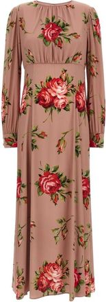 Dolce & Gabbana Bouquet Rose Lange Jurk - Dames - Maxi kleedjes - Roze - XL - Kleedjes