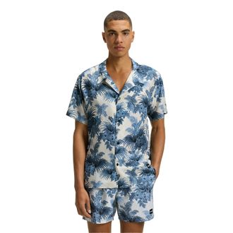 HUGO BOSS Heren Gebloemd Normaal Overhemd Met Korte Mouwen (Blauw)