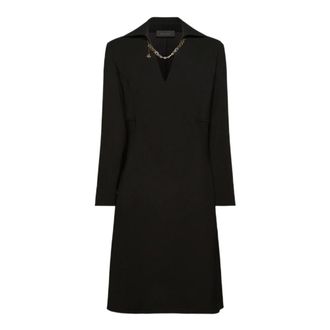 Elena Miro Kleedjes, Dames, Zwart, 2Xl, Polyester, Monogram-Detail V-neck Short Dress