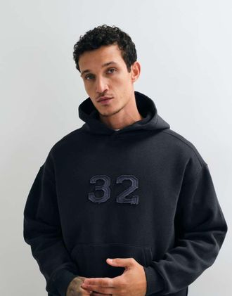 Cotton On Felpa con cappuccio squadrata nera-Nero
