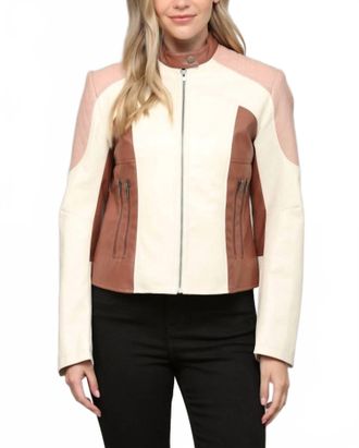 Fate Color Block Faux Leather Jacket In Brown