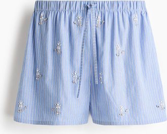 H&M Verzierte Pyjamahose aus Baumwollpopeline - Blue