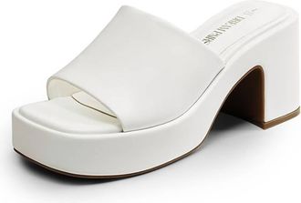 Dream Pairs Womens Chunky Heel Slide On Open Toe Mule In White