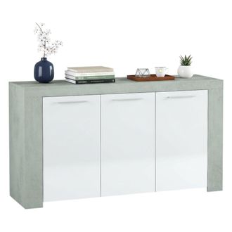 Dmora Dmora Aparador Bellevue, Aparador Moderno Con 3 Puertas, Bufet De Sal&oacute;n, Gabinete De Tv, Aparador Para Sal&oacute;n, Cm 144x42h80, Hormig&oacute;n Y Blanco, Con Emb