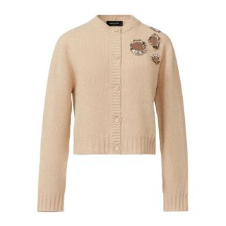 Fabiana Filippi Cardigans, female, Beige, Size: XS Sophisticated Beige Cardigan with Jewel Embroidery