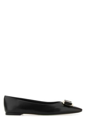 Ferragamo Black Leather Ballet Flats
