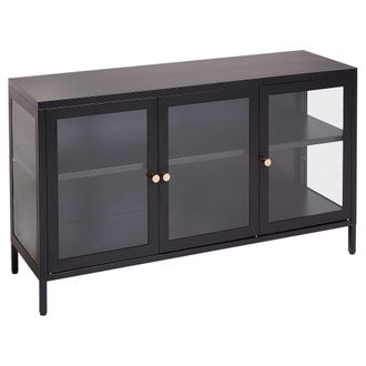 Beliani Beliani - Aparador De Metal Negro Ajustable Con 3 Puertas Y Vitrina Estilo Moderno Newport