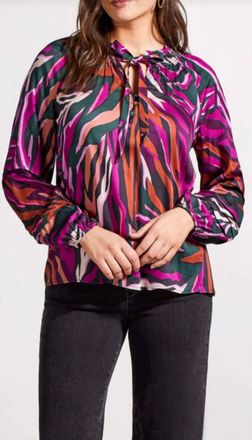 Tribal Raglan Long Sleeve Blouse With Pleat Detail In Alpine Green