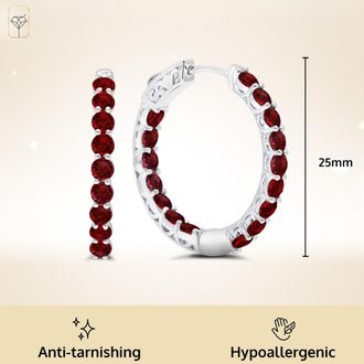 MAX + STONE 925 Sterling Silver 3mm Gemstone Inside Out Hoop Earrings