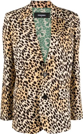 Dsquared2 leopard-print single-breasted blazer - women - Viscose/Polyester/Cupro - 38 - Brown