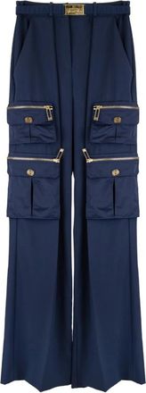 Elisabetta Franchi Gouden Rits Broek - Dames - Wijde Broeken - Blauw - XS - Polyester - Broeken