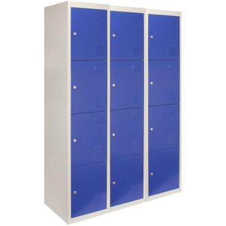 MonsterShop Monster Racking - MonsterShop - 3 Taquillas Metálicas para Montar con 4 Puertas Azules 45x114x180cm con Estantes llaves Imanes Portatarjetas Nombre