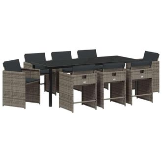 vidaXL Conjunto De Comedor De Jard&iacute;n 9 Pcs Gris Rat&aacute;n Sint&eacute;tico Vidaxl