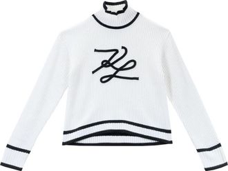 Karl Lagerfeld Soutache Autograph Knit - Dames - Coltruien - Wit - L - Wol - Truien & Vesten