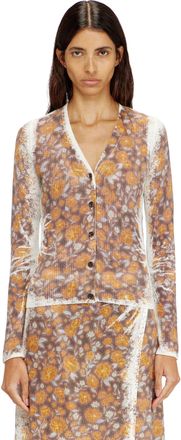 Diesel Floral-print cardigan in linen knit - Knitwear - Woman - Brown