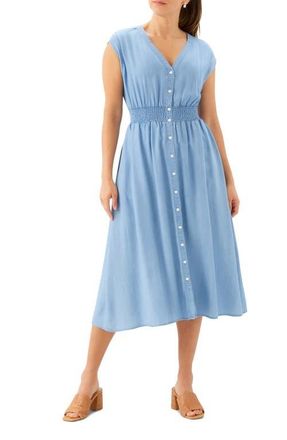 Karen Kane Smocked Waist Chambray Button-Up Midi Dress at Nordstrom, Size X-Small P