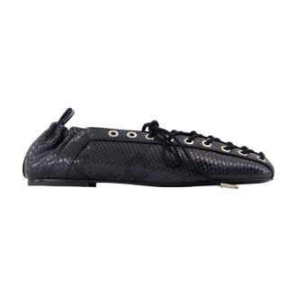 Ganni Eyelets Lace Up Snake Ballerinas