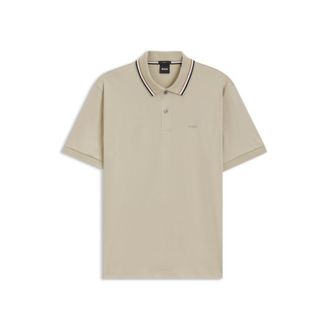 BOSS Striped-collar slim-fit polo shirt in cotton with logo