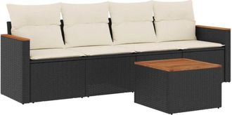 vidaXL Set De Muebles De Jard&iacute;n 5 Pzas Y Cojines Rat&aacute;n Sint&eacute;tico Negro Vidaxl