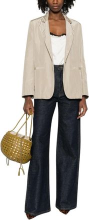Forte_Forte Beige Solid Notched Lapel Blazer