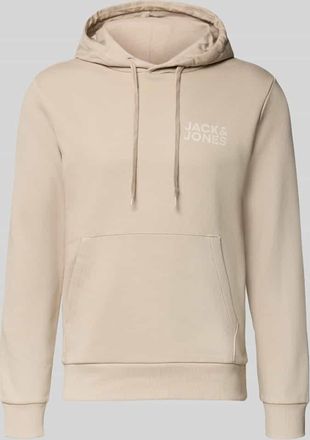 Jack & Jones Jack & Jones Hoodie mit Label-Print und K&auml;nguru-Tasche in Beige, Gr&ouml;&szlig;e M