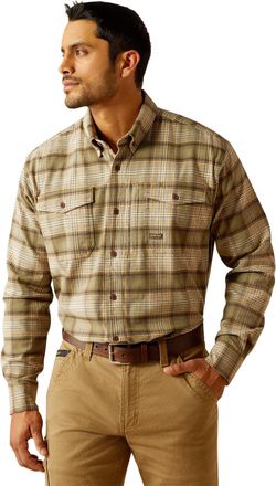 Ariat Mens Rebar Flannel DuraStretch Work Shirt Long Sleeve in Deep Lichen Cotton, Size Small, by Ariat