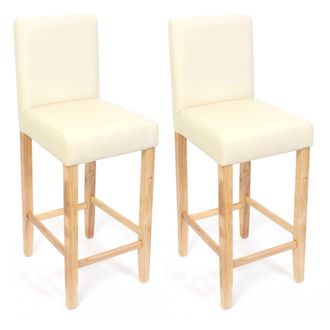 Hhg Hhg - Lote De 2 Taburetes De Bar Taburete De Bar M37 Imitaci&oacute;n Cuero, Crema, Pies Claros