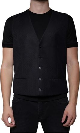 Dolce & Gabbana Zwarte Wollen Blend Vestjurk - Heren - Gillet - Zwart - 2XL - Wol - Kostuums