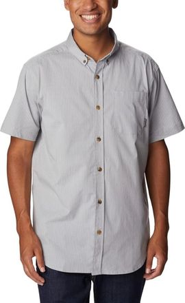 Columbia Rapid Rivers Shirt Mens Gray Pinstripe Short Sleeve Button-Down FROG267