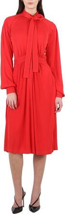 Burberry Ladies Red Topstitch Detail Jersey Tie-neck Dress, Brand Size 4 (US Size 2)