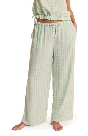 Etam Brise Plaid Wide Leg Pajama Pants in Nile Green at Nordstrom, Size X-Small