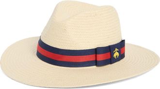 Brooks Brothers Stripe Grosgrain Band Fedora in Natural/Navy/Red at Nordstrom Rack, Size Large/x-Large