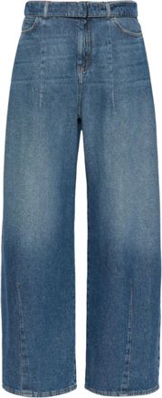 Weekend Wide-Leg Denim Pants with High Waist and Fabric Belt