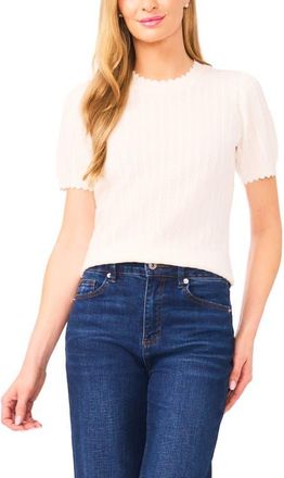 CeCe by Cynthia Steffe Short Sleeve Pointelle Stitch Sweater in Antique White at Nordstrom, Size Xx-Small