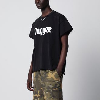 Dagger Black cotton distressed T-shirt
