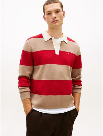 Tommy Hilfiger Mens Punto Milano Knit Rugby Sweater Polo - Multi - L