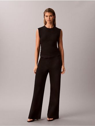 Calvin Klein Womens High Twist Compression Pull-On Wide Leg Pants - Black - XS