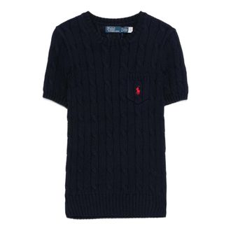 Polo Ralph Lauren Round-neck Knitwear, female, Blue, Size: XS Pony-Embroidered Sweater