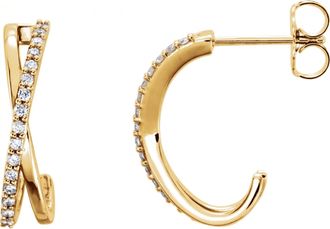Pompeii3 25CT 14K Yellow Gold Diamond Hoops Criss Cross Earrings 3/4 Tall