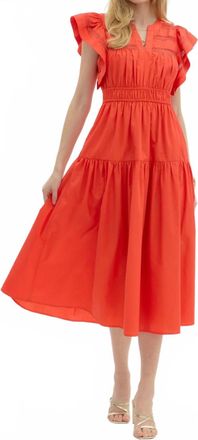 Entro Flutter Sleeve Dress In Coral