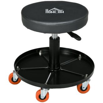 HOMCOM Pneumatic Adjustable Mechanic Stool w/ Tool Tray - Wheels | TJ Hughes Black