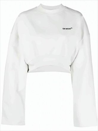 Off-white Cropped Long-Sleeve Top With Relaxed Fit And Subtle Logo