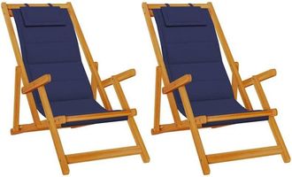 vidaXL Vidaxl - Silla De Playa Con Coj&iacute;n 2 Pcs Marr&oacute;n 61.5 X 123 X 82cm
