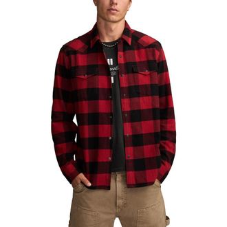 Lucky Brand Cloud Buffalo Check Cotton Flannel Snap-Up Western Shirt in Red Multi at Nordstrom, Size Medium