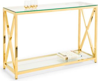 Julian Bowen Miami Console Table 1.2m - Glass & Gold - Julian Bowen | TJ Hughes