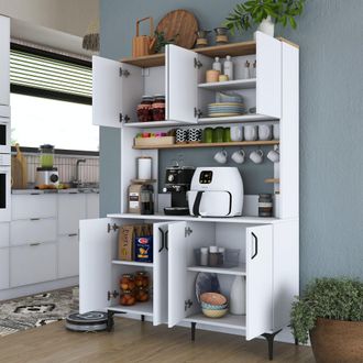 Dmora Aparador Legnaro, 4 Baldas, 8 Compartimentos, 8 Puertas, 120x40x187h Cm Blanco